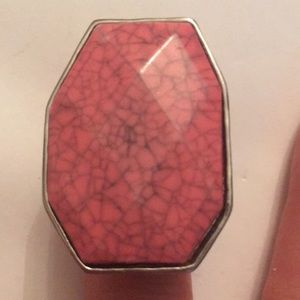 Pink stone cocktail ring silver. Adjustable!